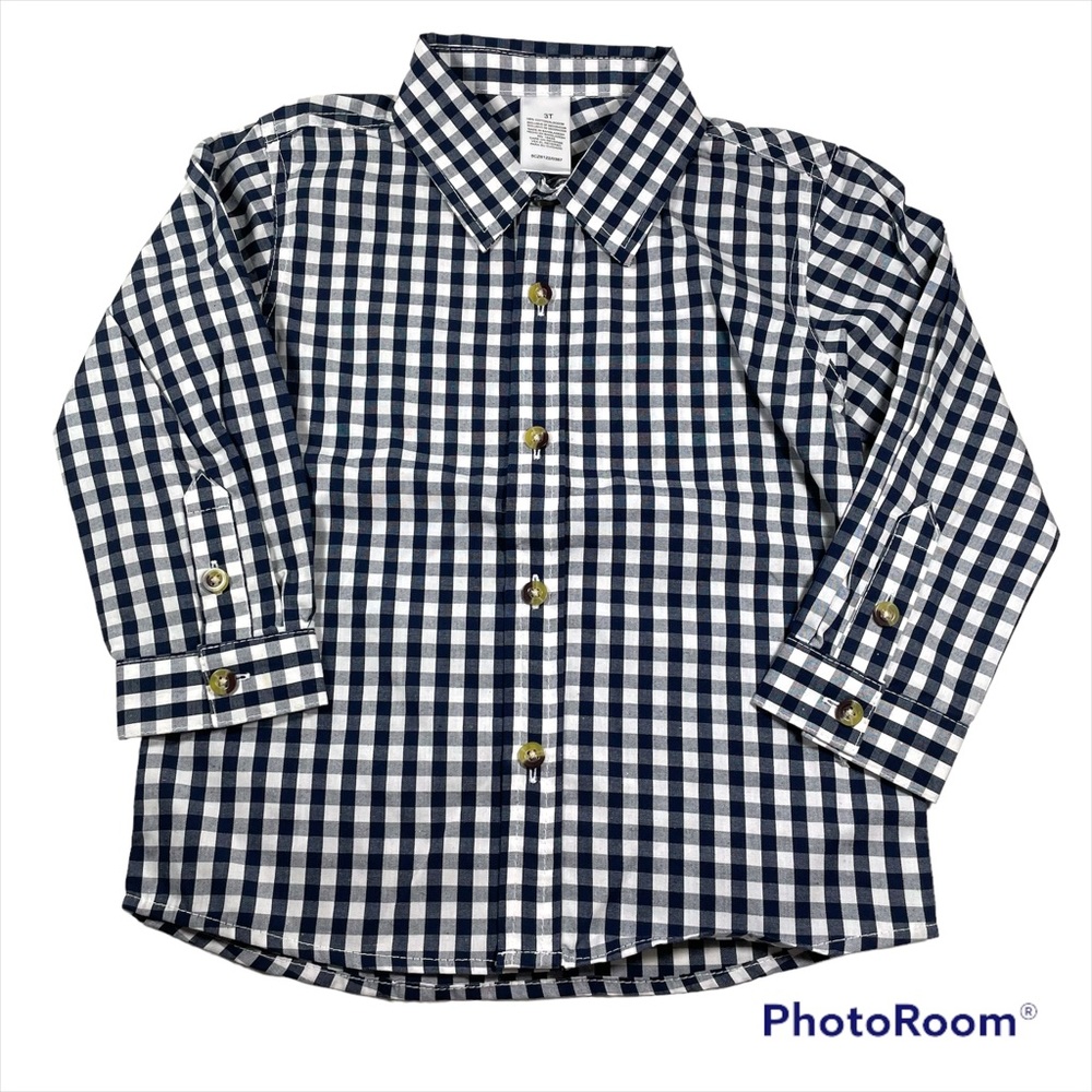 NWOT navy blue checkered woven shirt size 3T - Picture 1 of 4